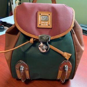 Piero Guidi Lineabold vintage Backpack red,green and tan leather w/metal accents